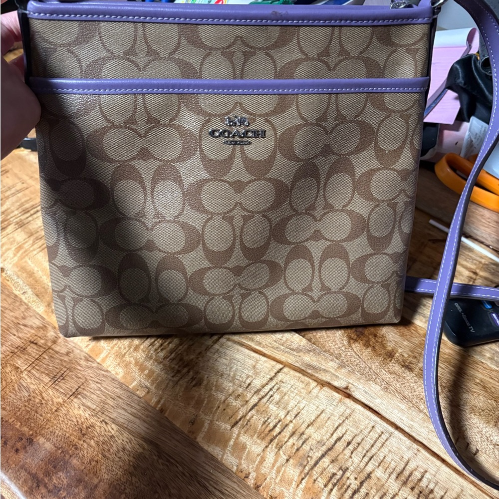 Coach Signature Brown and Purple Crossbody Bag